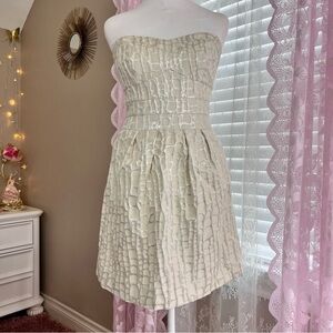 American Eagle cream strapless dress with pleated skirt and zipper back
